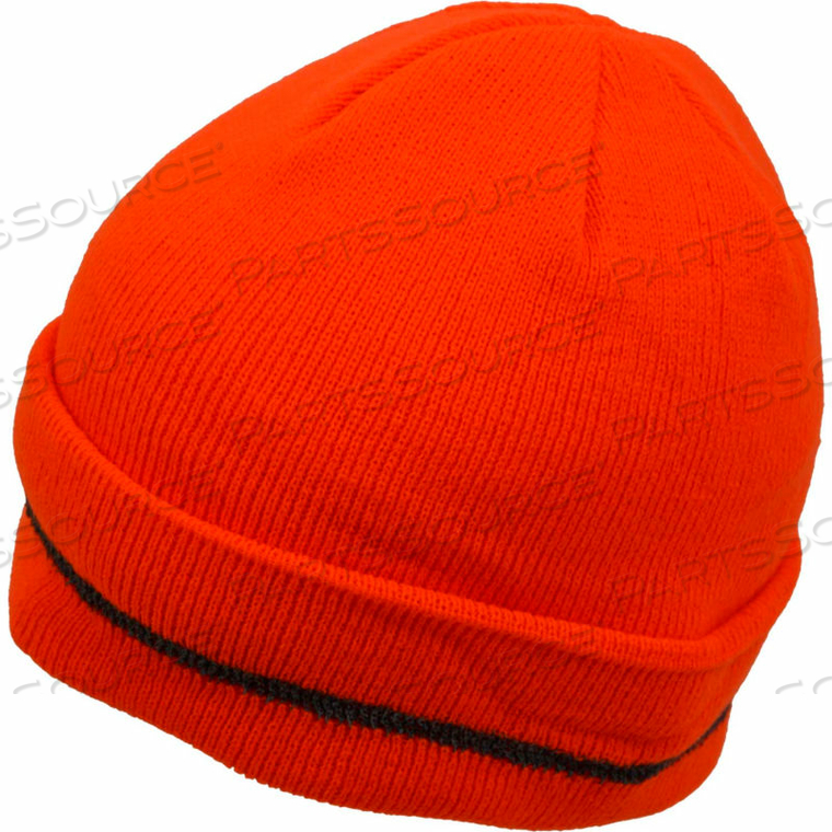 HI-VISIBILITY SAFETY BEANIE HAT WITH REFLECTIVE WOVEN STRIPE, ORANGE, ONE SIZE by Petra Roc Inc
