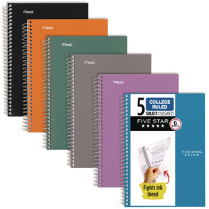 WIREBOUND NOTEBOOK, 5-SUBJECT, MEDIUM/COLLEGE RULE, ASSORTED COVER COLOR, (150) 9.5 X 6.63 SHEETS, 6/PACK by Five Star