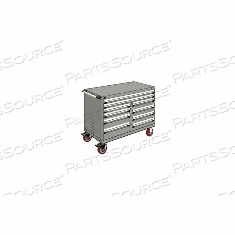 METAL 10 DRAWER MOBILE MULTI-DRAWER CABINET - 48"WX27"DX37-1/2"H LIGHT GRAY by Rousseau Metal Inc.