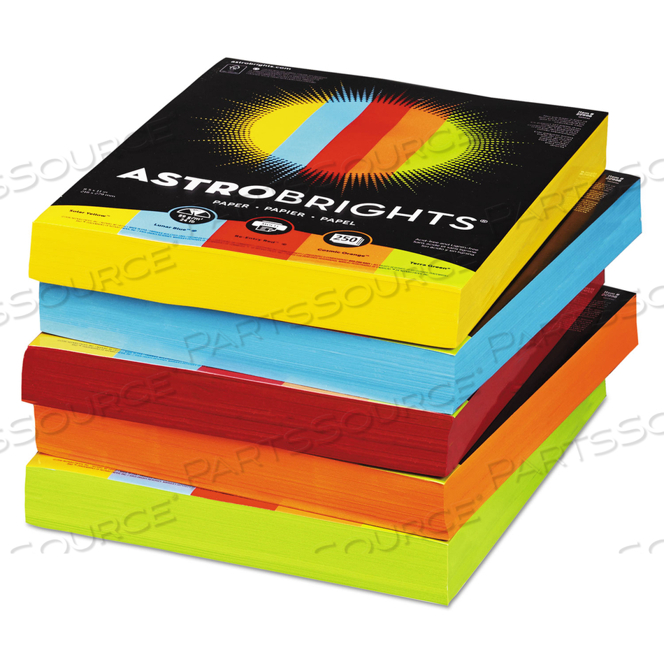 COLOR PAPER - FIVE-COLOR MIXED CARTON, 24 LB BOND WEIGHT, 8.5 X 11, ASSORTED, 250 SHEETS/REAM, 5 REAMS/CARTON 