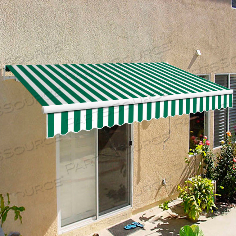 RETRACTABLE AWNING MANUAL 12'W X 7"H X 10'D FOREST GREEN/WHTIE 