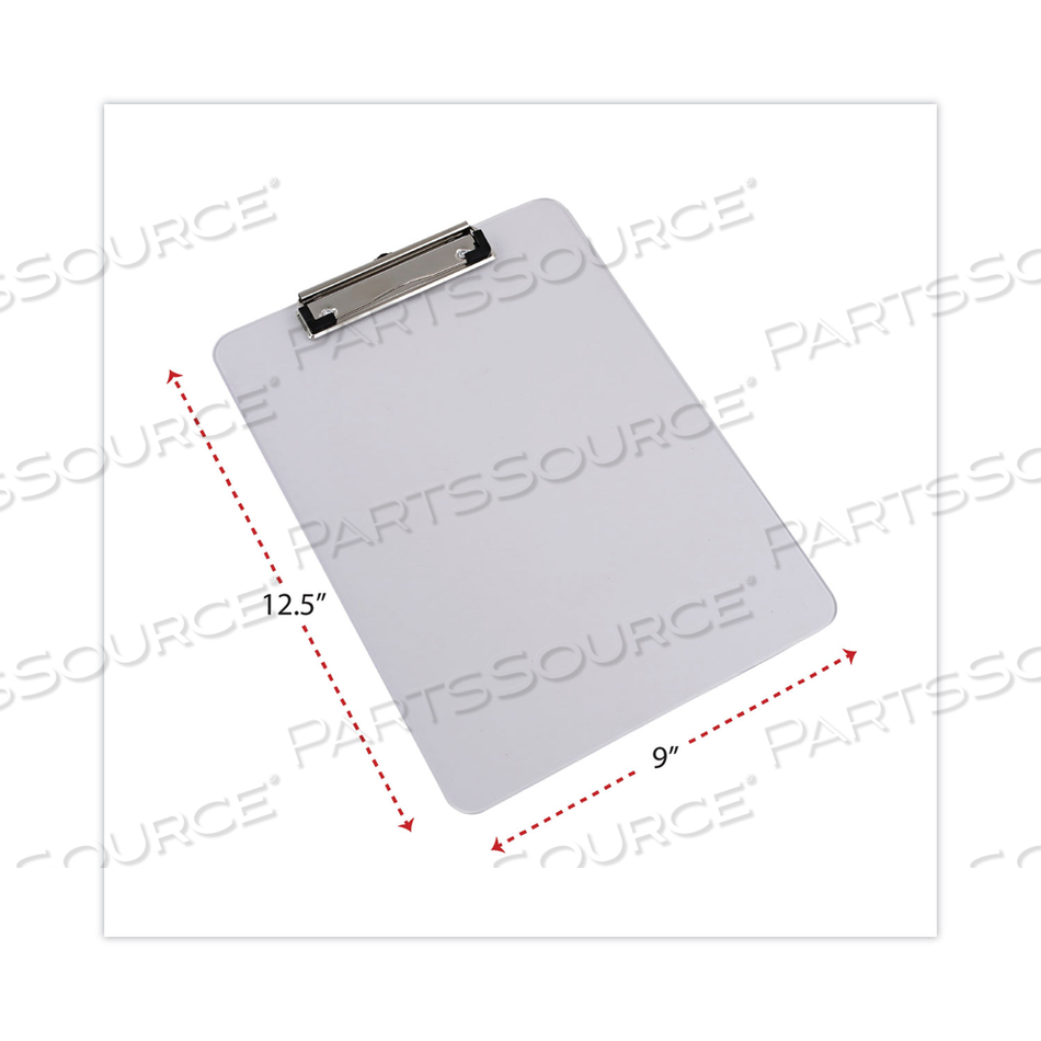 PLASTIC CLIPBOARD WITH LOW PROFILE CLIP, 0.5" CLIP CAPACITY, HOLDS 8.5 X 11 SHEETS, CLEAR by Universal