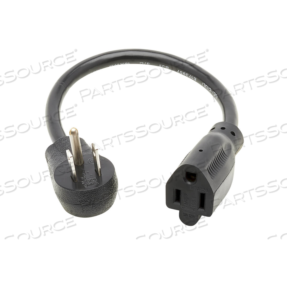 POWER EXTENSION CORD, BLACK, 16 AWG, 120 V, 13 A, RIGHT-ANGLE NEMA 5-15P TO NEMA 5-15R, 1 FT by Tripp Lite