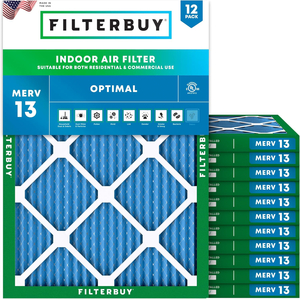 PLEATED HVAC FURNACE AIR FILTER, MERV 13, 19.88X21.5X1, PACKAGE OF 12 by Filterbuy, Inc.