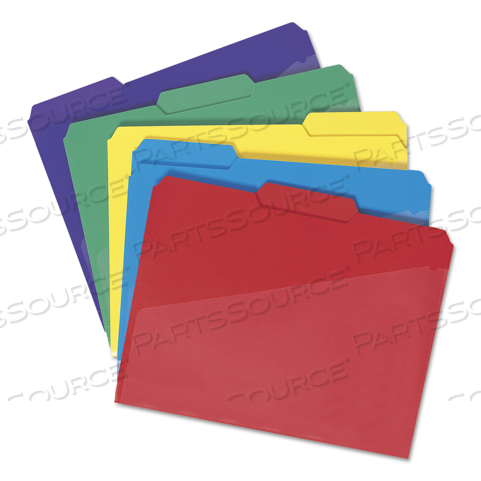 POLY COLORED FILE FOLDERS WITH SLASH POCKET, 1/3-CUT TABS: ASSORTED, LETTER SIZE, 0.75" EXPANSION, ASSORTED COLORS by Smead