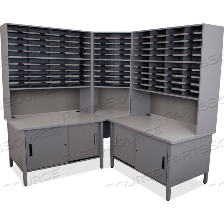 100 SLOT MAILROOM ORGANIZER WITH CABINET, RISER, 84"H X 78"W, SLATE GRAY 