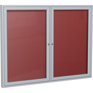 ENCLOSED LETTER BOARD - OUTDOOR / INDOOR - 2 DOOR - BURGUNDY BOARD W/SILVER FRAME - 36" X 48" by Ghent