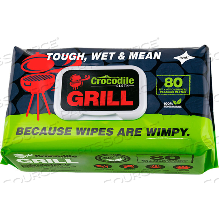 CROCODILE CLOTH BIODEGRADABLE GRILL CLEANING CLOTH WIPES, 80 WIPES/PACK by Nuvik USA Inc CROCODILE CLOTH BIODEGRADABLE GRILL CLEANING CLOTH WIPES, 80 WIPES/PACK by Nuvik USA Inc