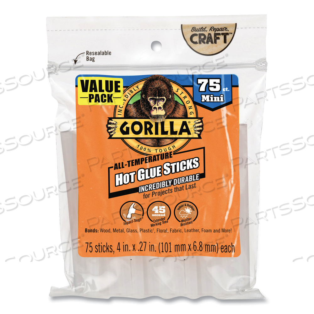 MINI HOT GLUE STICKS, 0.27" DIA X 4", DRIES CLEAR by Gorilla Glue