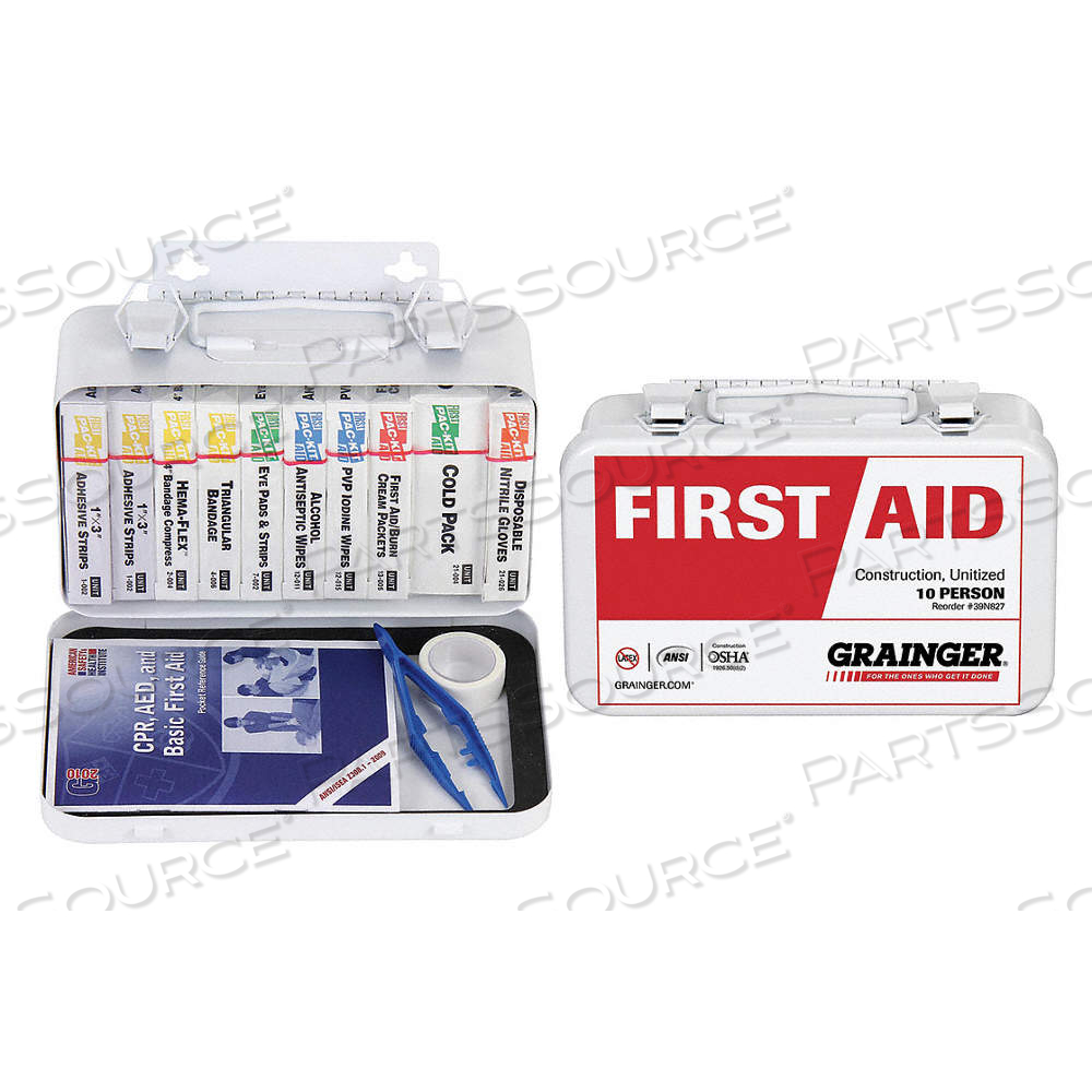 FIRST AID KIT AND HOUSING, 74 COMPONENTS, ANSI/ISEA Z308.1-2009, TYPE III by Approved Vendor