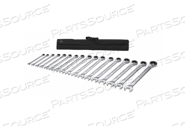 COMBINATION WRENCH SET, ALLOY STEEL, CHROME, NUMBER OF TOOLS 17, RANGE OF HEAD SIZES 7 MM TO 24 MM, HEAD OFFSET ANGLE 0 DEGREES , STANDARD, by Westward COMBINATION WRENCH SET, ALLOY STEEL, CHROME, NUMBER OF TOOLS 17, RANGE OF HEAD SIZES 7 MM TO 24 MM, HEAD OFFSET ANGLE 0 DEGREES , STANDARD, by Westward