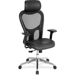 LORELL HIGH-BACK EXECUTIVE CHAIR, 25"W X 23-5/8"D X 53"H, BLACK LEATHER SEAT/MESH BACK by S.P. Richards Company