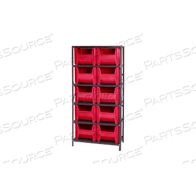QSBU-800 SHELVING WITH 10 GIANT HOPPER BINS RED, 36X18X75 by Quantum Storage Systems QSBU-800 SHELVING WITH 10 GIANT HOPPER BINS RED, 36X18X75 by Quantum Storage Systems