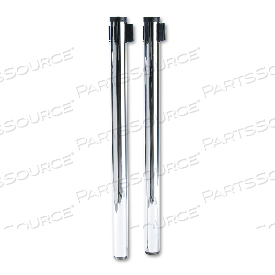 ADJUSTA-TAPE CROWD CONTROL STANCHION POSTS ONLY, POLISHED ALUMINUM, 40" HIGH, SILVER, 2/BOX 