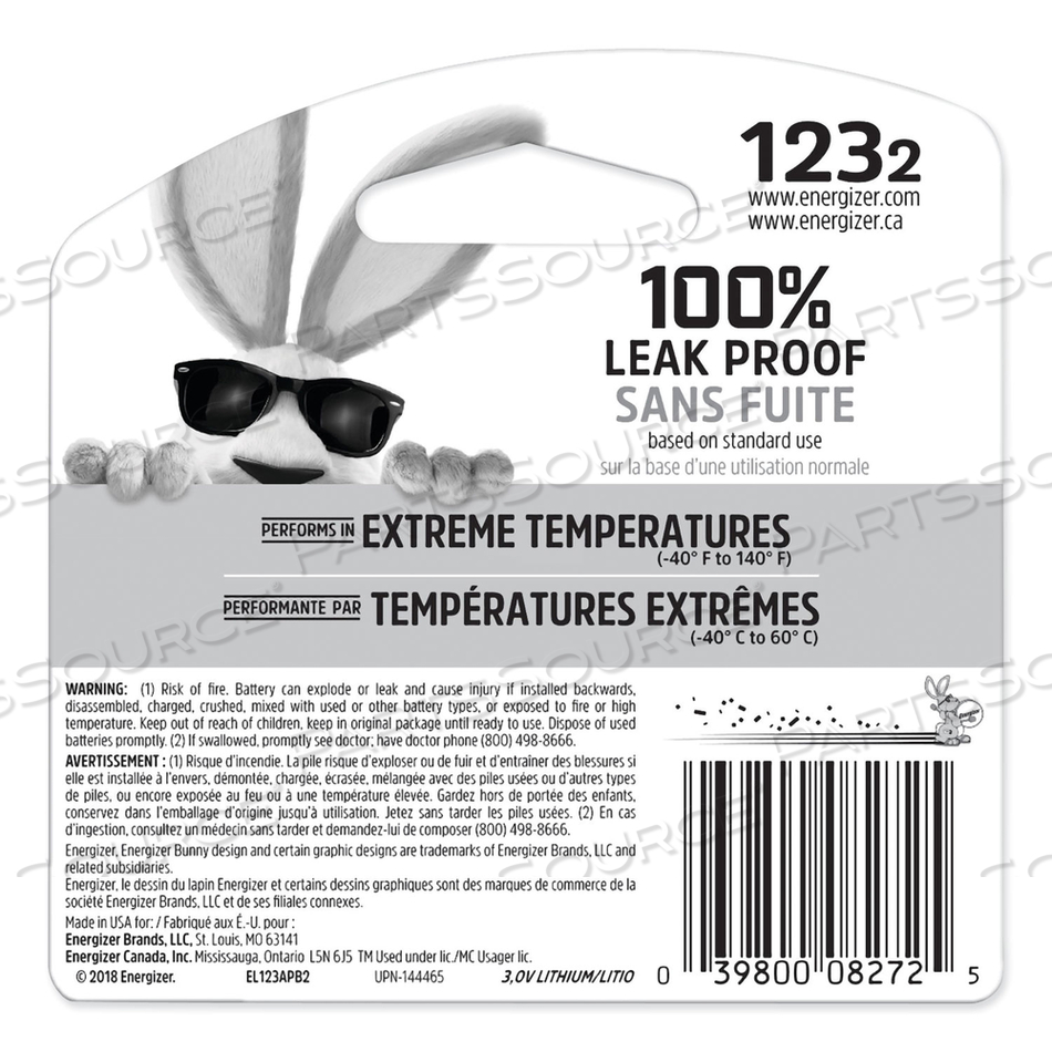 123 LITHIUM PHOTO BATTERY, 3 V, 2/PACK 123 LITHIUM PHOTO BATTERY, 3 V, 2/PACK