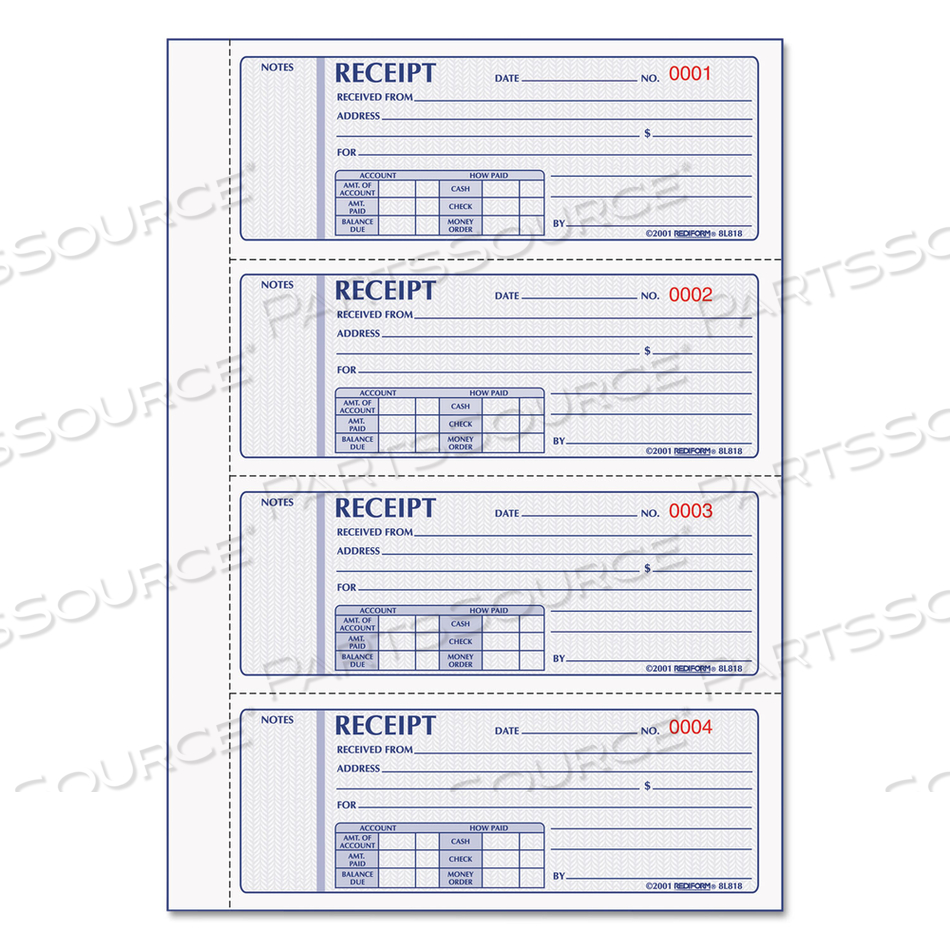 MONEY RECEIPT BOOK, HARDCOVER, THREE-PART CARBONLESS, 7 X 2.75, 4 FORMS/SHEET, 200 FORMS TOTAL by Rediform MONEY RECEIPT BOOK, HARDCOVER, THREE-PART CARBONLESS, 7 X 2.75, 4 FORMS/SHEET, 200 FORMS TOTAL by Rediform