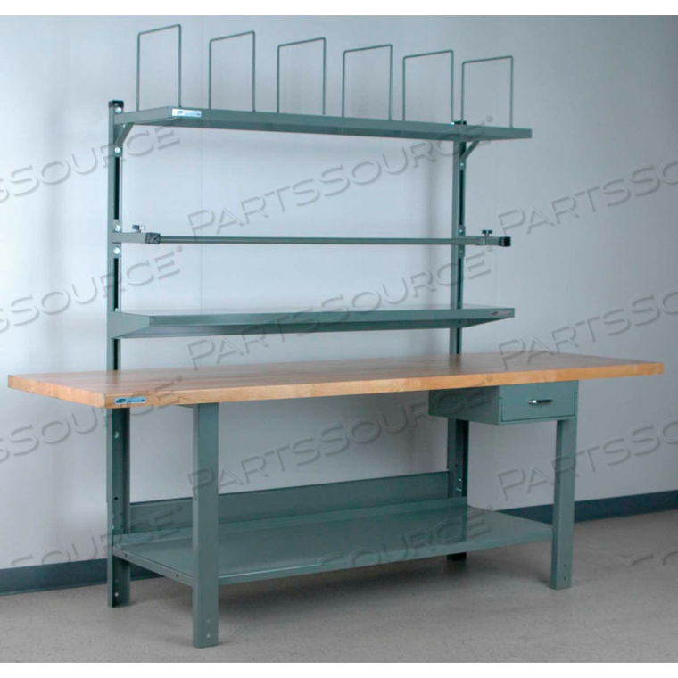 NO. 8 ADJ. HEIGHT ECONOMY PACKING WORKBENCH - BUTCHER BLOCK TOP SQUARE EDGE 72X36 BLACK by Stackbin Corporation