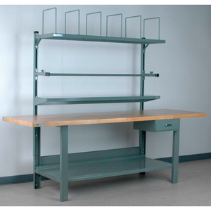 NO. 8 ADJ. HEIGHT ECONOMY PACKING WORKBENCH - BUTCHER BLOCK TOP SQUARE EDGE 72X36 BLACK by Stackbin Corporation