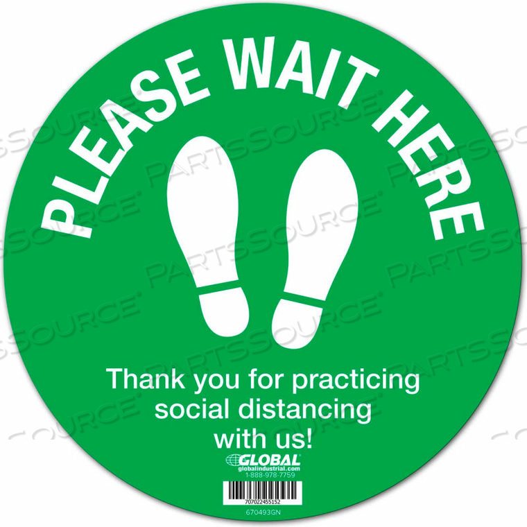 GREEN PLEASE WAIT HERE FLOOR SIGN, 12'' ROUND, VINYL ADHESIVE by The Magnet Group GREEN PLEASE WAIT HERE FLOOR SIGN, 12'' ROUND, VINYL ADHESIVE by The Magnet Group