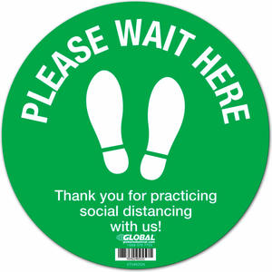 GREEN PLEASE WAIT HERE FLOOR SIGN, 12'' ROUND, VINYL ADHESIVE by The Magnet Group GREEN PLEASE WAIT HERE FLOOR SIGN, 12'' ROUND, VINYL ADHESIVE by The Magnet Group