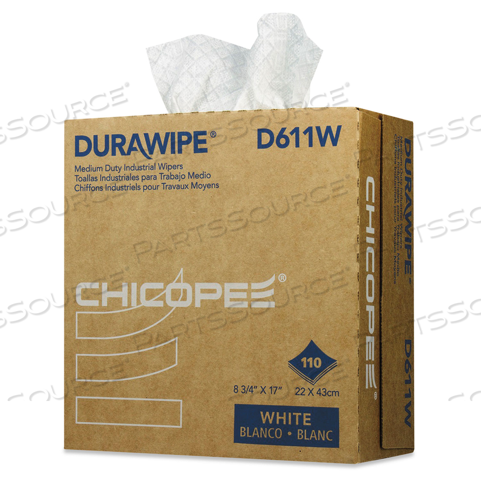 DURAWIPE MEDIUM-DUTY INDUSTRIAL WIPERS, 3-PLY, 8.8 X 17, WHITE by Chicopee DURAWIPE MEDIUM-DUTY INDUSTRIAL WIPERS, 3-PLY, 8.8 X 17, WHITE by Chicopee
