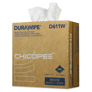 DURAWIPE MEDIUM-DUTY INDUSTRIAL WIPERS, 3-PLY, 8.8 X 17, WHITE, 110/BOX, 12 BOX/CARTON by Chicopee