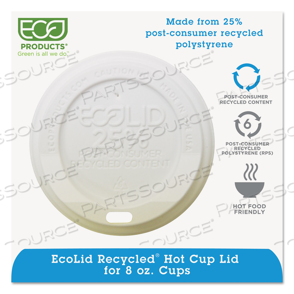 ECOLID 25% RECYCLED CONTENT HOT CUP LID, WHITE, FITS 8 OZ HOT CUPS by Eco-Products