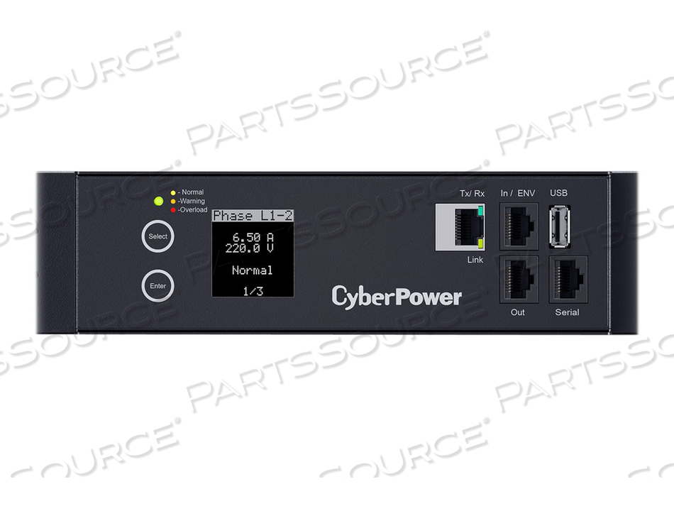 MONITORED SERIES PDU33108, POWER DISTRIBUTION UNIT (RACK-MOUNTABLE), AC 200-240 V, 3-PHASE, ETHERNET, SERIAL, INPUT: HUBBELL CS8365C, OUTPUT by CyberPower MONITORED SERIES PDU33108, POWER DISTRIBUTION UNIT (RACK-MOUNTABLE), AC 200-240 V, 3-PHASE, ETHERNET, SERIAL, INPUT: HUBBELL CS8365C, OUTPUT by CyberPower