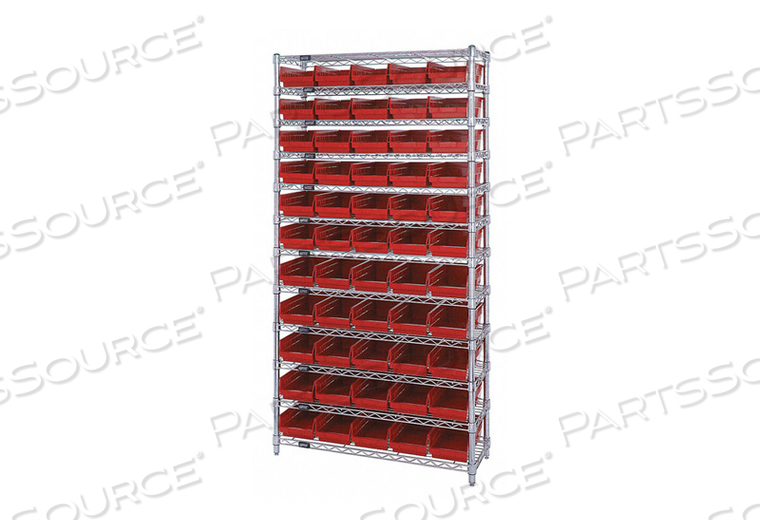 E3958 BIN SHELVING 74 OVERALL H 55 BINS RED by Quantum Storage Systems