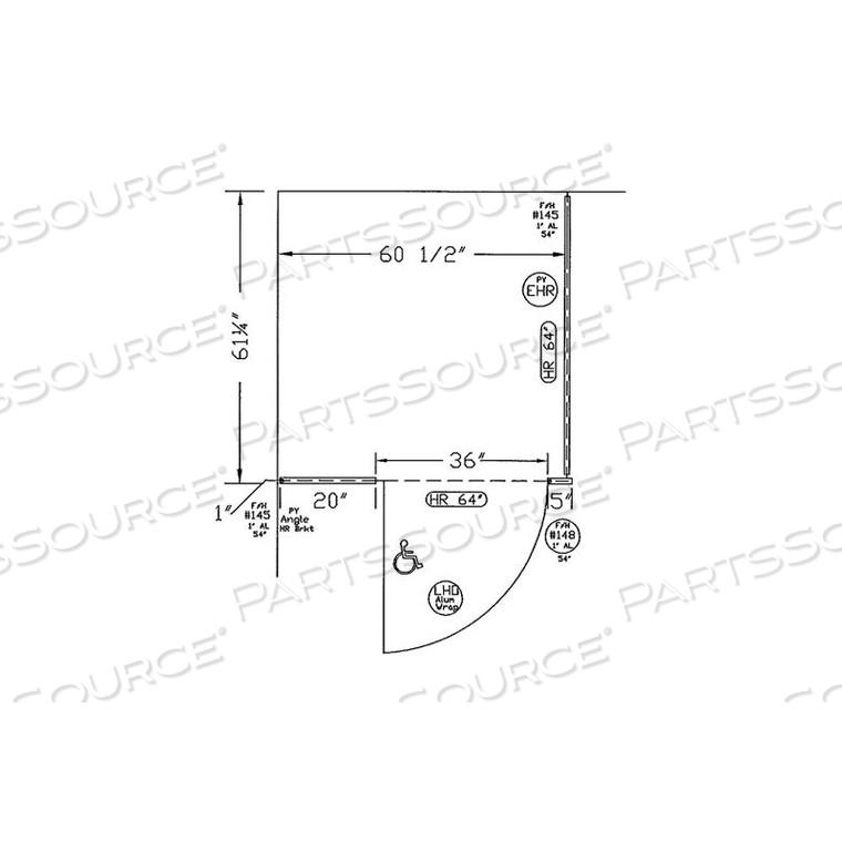 POLYMER COMPLETE IN-CORNER ADA APPROVED COMPARTMENT- RIGHT SIDE 60"WX61-1/4"D CM 