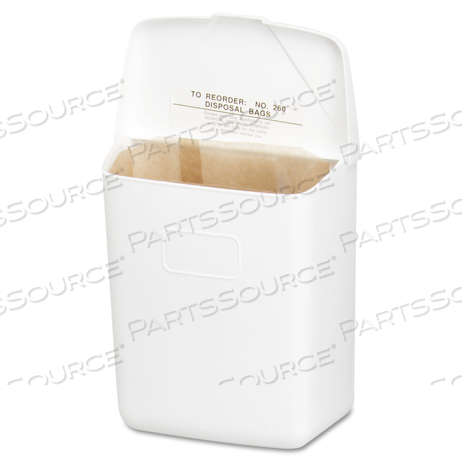 WALL MOUNT SANITARY NAPKIN RECEPTACLE-PPC, 1 GAL, PPC PLASTIC, WHITE by Hospeco WALL MOUNT SANITARY NAPKIN RECEPTACLE-PPC, 1 GAL, PPC PLASTIC, WHITE by Hospeco