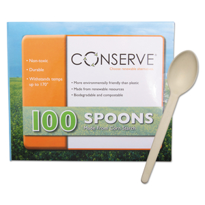 CORN STARCH CUTLERY, SPOON, WHITE, 100/PACK by CONSERV