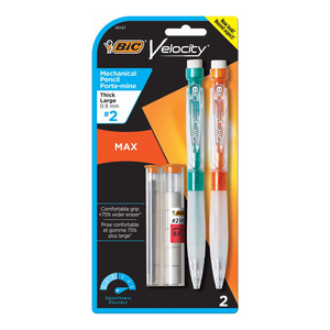 VELOCITY MAX PENCIL, 0.9 MM, HB (#2), BLACK LEAD, ASSORTED BARREL COLORS, 2/PACK by BIC