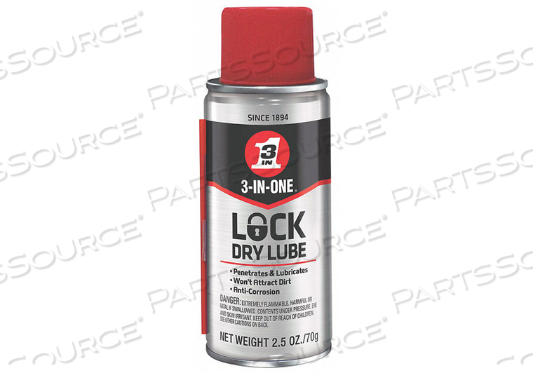 LOCK DRY LUBRICANT, DRY, 3-IN-ONE, NET FILL 2.5 OZ, CONTAINER SIZE 5 OZ, LUBRICANT CONTAINER AEROSOL CAN, MINERAL OIL, PTFE PRIMARY ADDITIVE by 3-In-One
