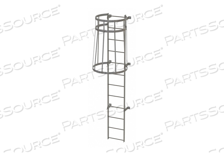 12 STEP STEEL CAGED FIXED ACCESS LADDER, GRAY by Tri-Arc