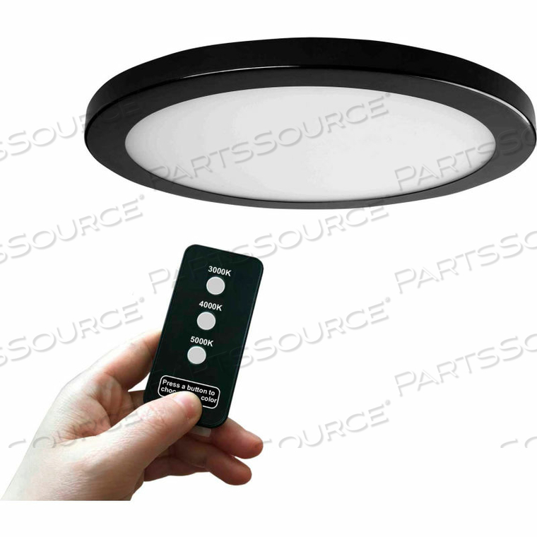 15" ROUND MULIT-COLOR TEMPERATURE LED FLUSH MOUNT LIGHT, RMT CNTRL, 40W, 120V, BLACK 