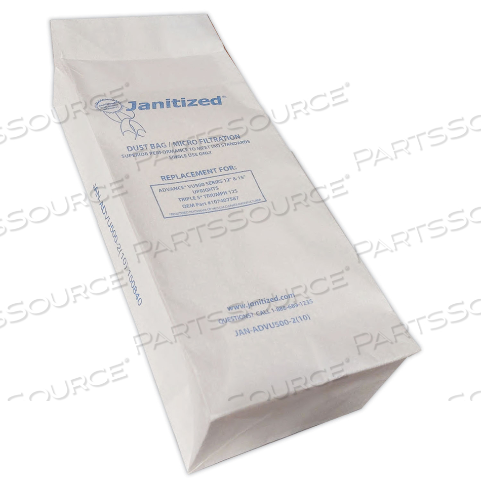 VACUUM FILTER BAGS DESIGNED TO FIT ADVANCE VU500/TRIPLE S TRIUMPH by Janitized VACUUM FILTER BAGS DESIGNED TO FIT ADVANCE VU500/TRIPLE S TRIUMPH by Janitized