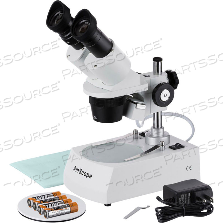 AMSCOPE 20X-40X CORDLESS LED STEREO MICROSCOPE WITH TOP AND BOTTOM LIGHTS by United Scope AMSCOPE 20X-40X CORDLESS LED STEREO MICROSCOPE WITH TOP AND BOTTOM LIGHTS by United Scope