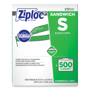 RESEALABLE SANDWICH BAGS, 1.2 MIL, 6.5" X 6", CLEAR, 500/BOX by Ziploc