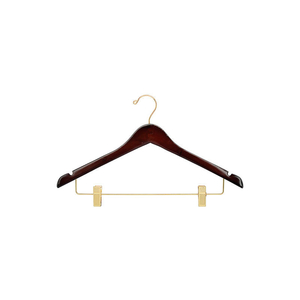 17" WOOD HANGER FOR LADIES' SUIT/SKIRT, STANDARD HOOK, WALNUT W/ BRASS HARDWARE, 100/CASE by Beverly Coat Hangers Co Inc