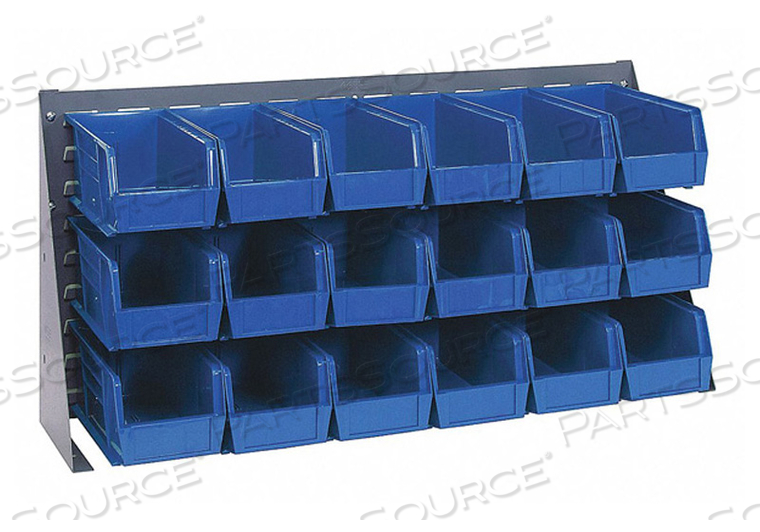 LOUVERED BENCH RACK 19 H 18 BINS BLUE by Quantum Storage Systems LOUVERED BENCH RACK 19 H 18 BINS BLUE by Quantum Storage Systems