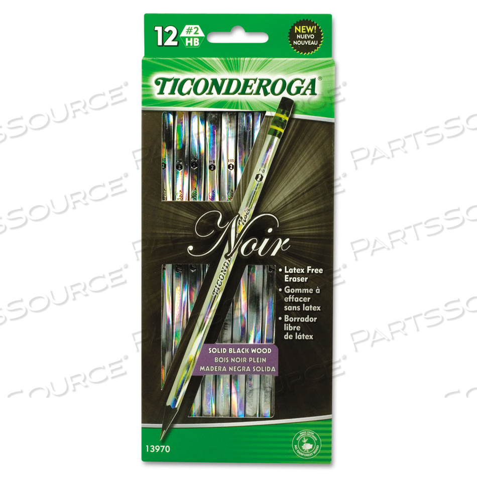 NOIR HOLOGRAPHIC WOODCASE PENCIL, HB (#2), BLACK LEAD, HOLOGRAPHIC SILVER BARREL, 12/PACK 