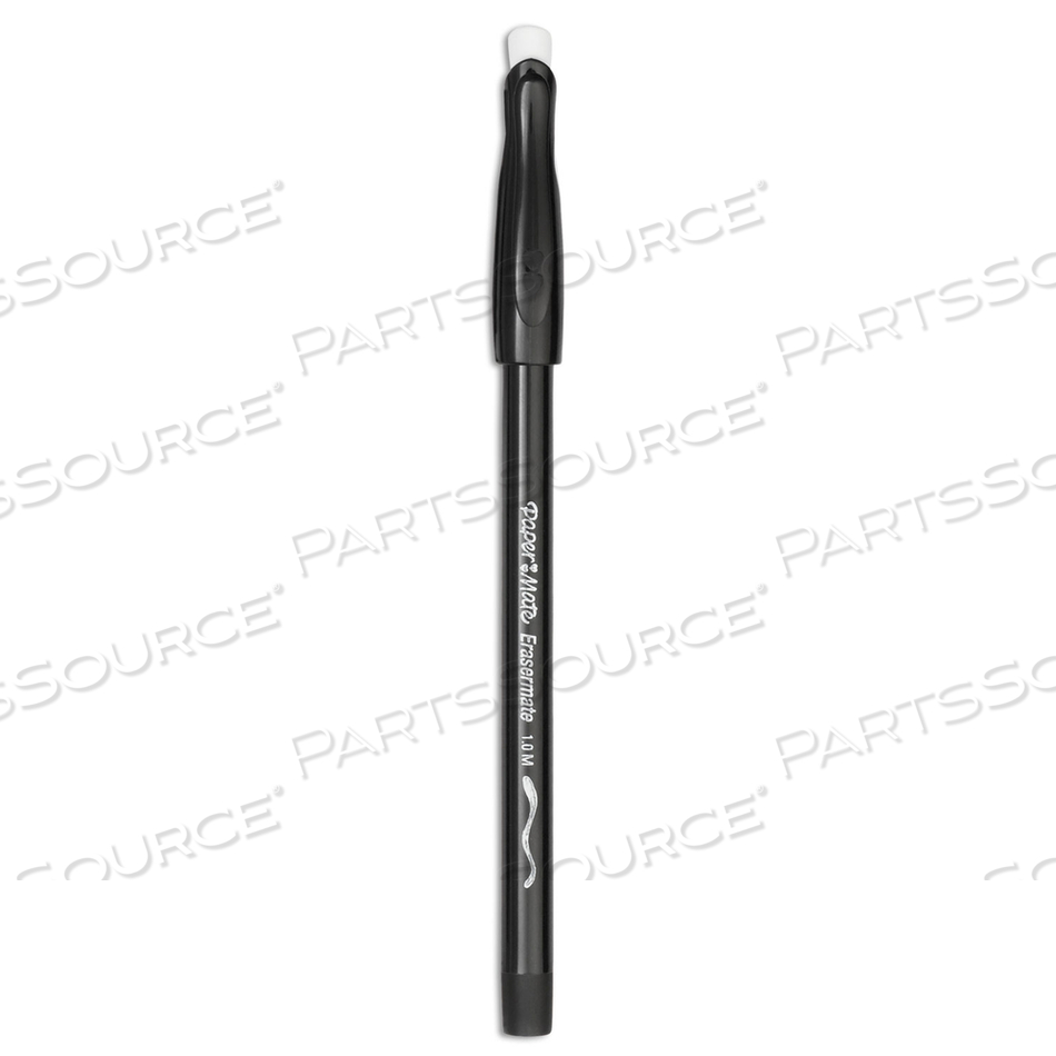 ERASER MATE BALLPOINT PEN, STICK, MEDIUM 1 MM, BLACK INK, BLACK BARREL by Paper Mate