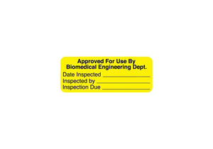 EQUIPMENT INSPECTION LABEL, FLUORESCENT PAPER, FLUORESCENT YELLOW, APPROVED BIOMED LEGEND, 2-1/4 IN  X 7/8 IN by United Ad Label