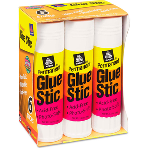 PERMANENT GLUE STICS, WHITE APPLICATION, 1.27 OZ, 6/PACK by Avery