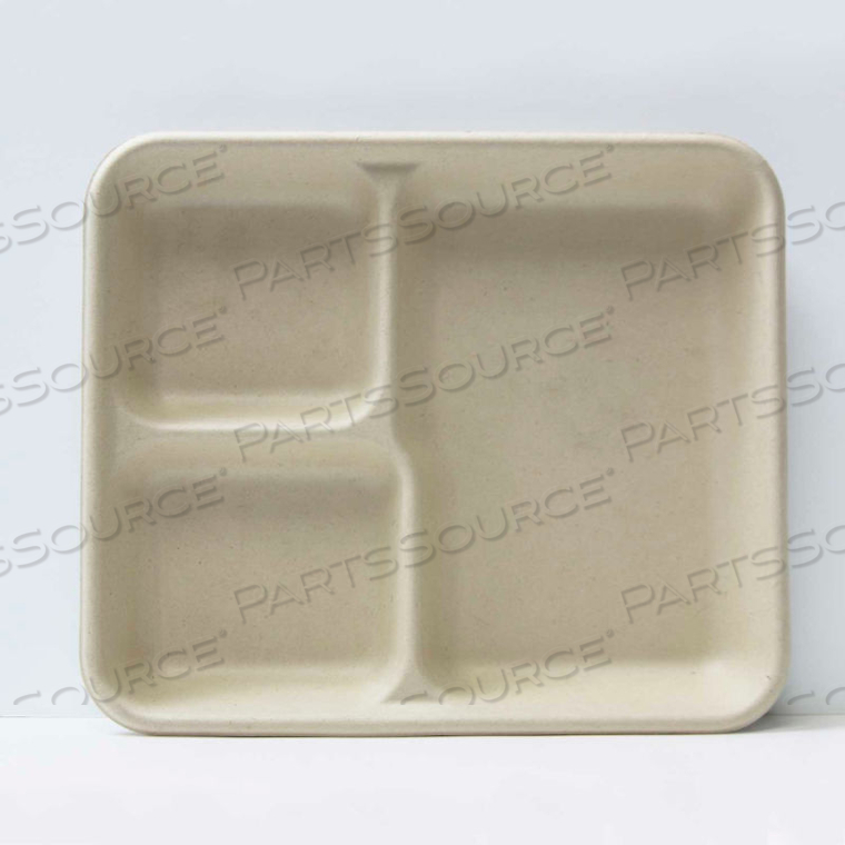 THREE COMPARTMENT TRAY, 9", WHEAT STALK FIBER, 500 PCS. 