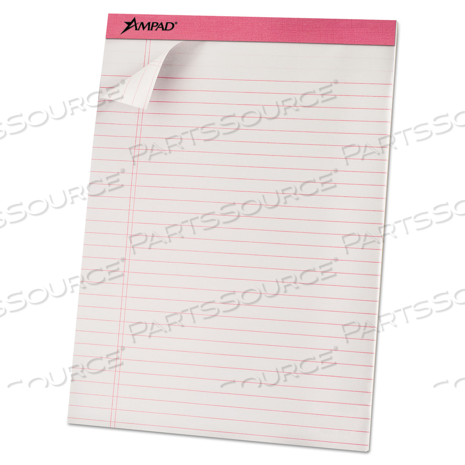 PINK WRITING PADS, WIDE/LEGAL RULE, PINK HEADBAND, 50 WHITE 8.5 X 11 SHEETS, 6/PACK 