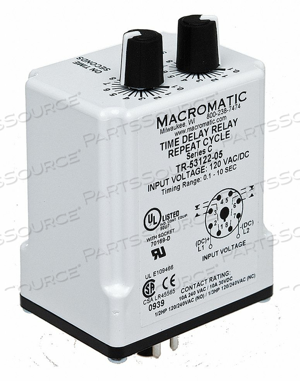 H7839 TIME DELAY RELAY 12VDC 10A DPDT 9 SEC. by Macromatic H7839 TIME DELAY RELAY 12VDC 10A DPDT 9 SEC. by Macromatic