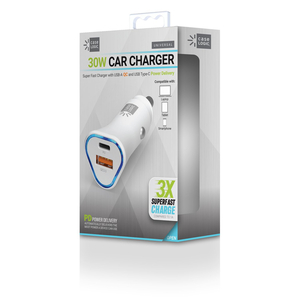 PD CAR CHARGER, 30 W, TWO 3 A PORTS, WHITE by ByTech