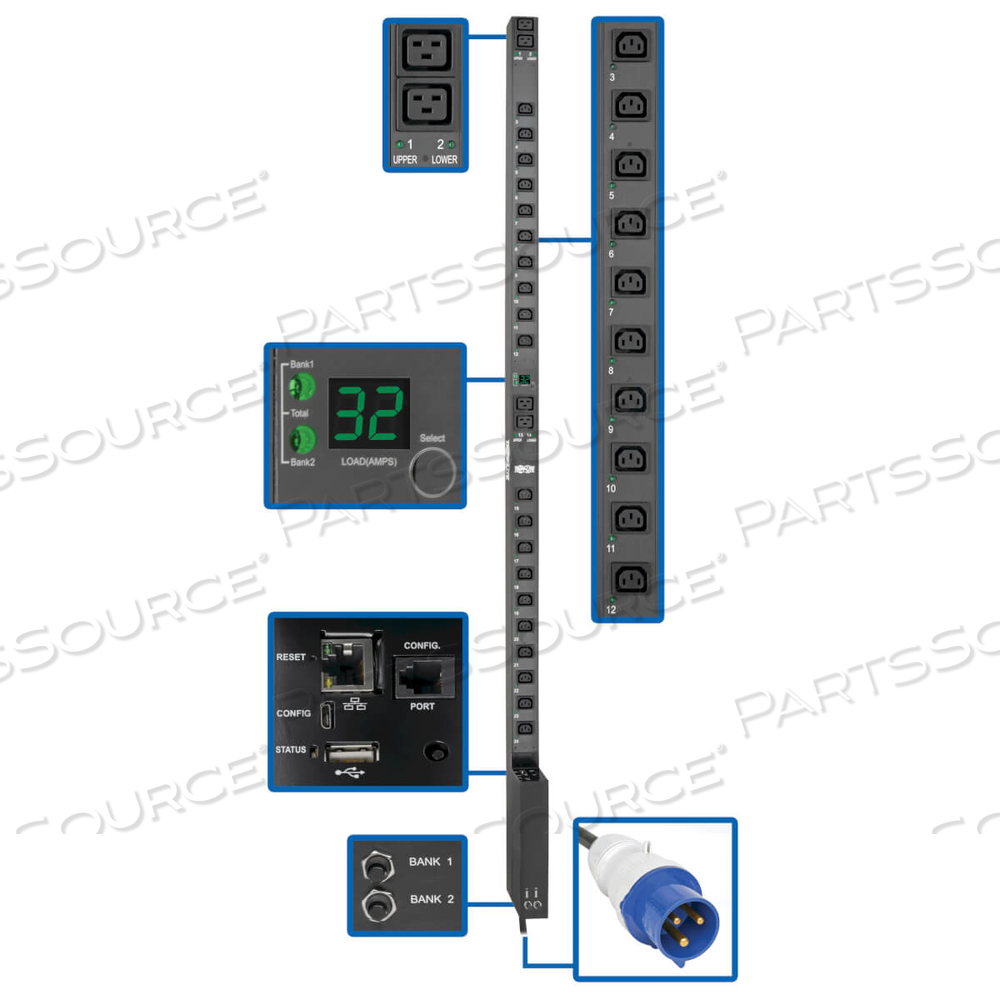 PDU SWITCHED 7.4KW 230V 32A BLUE IEC 309 LX INTERFACE 0URM TAA by Tripp Lite